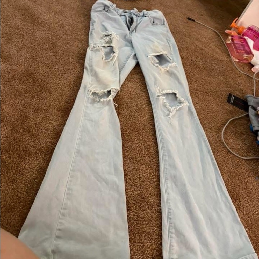 Rue21 Light Blue Distressed Flare Jeans